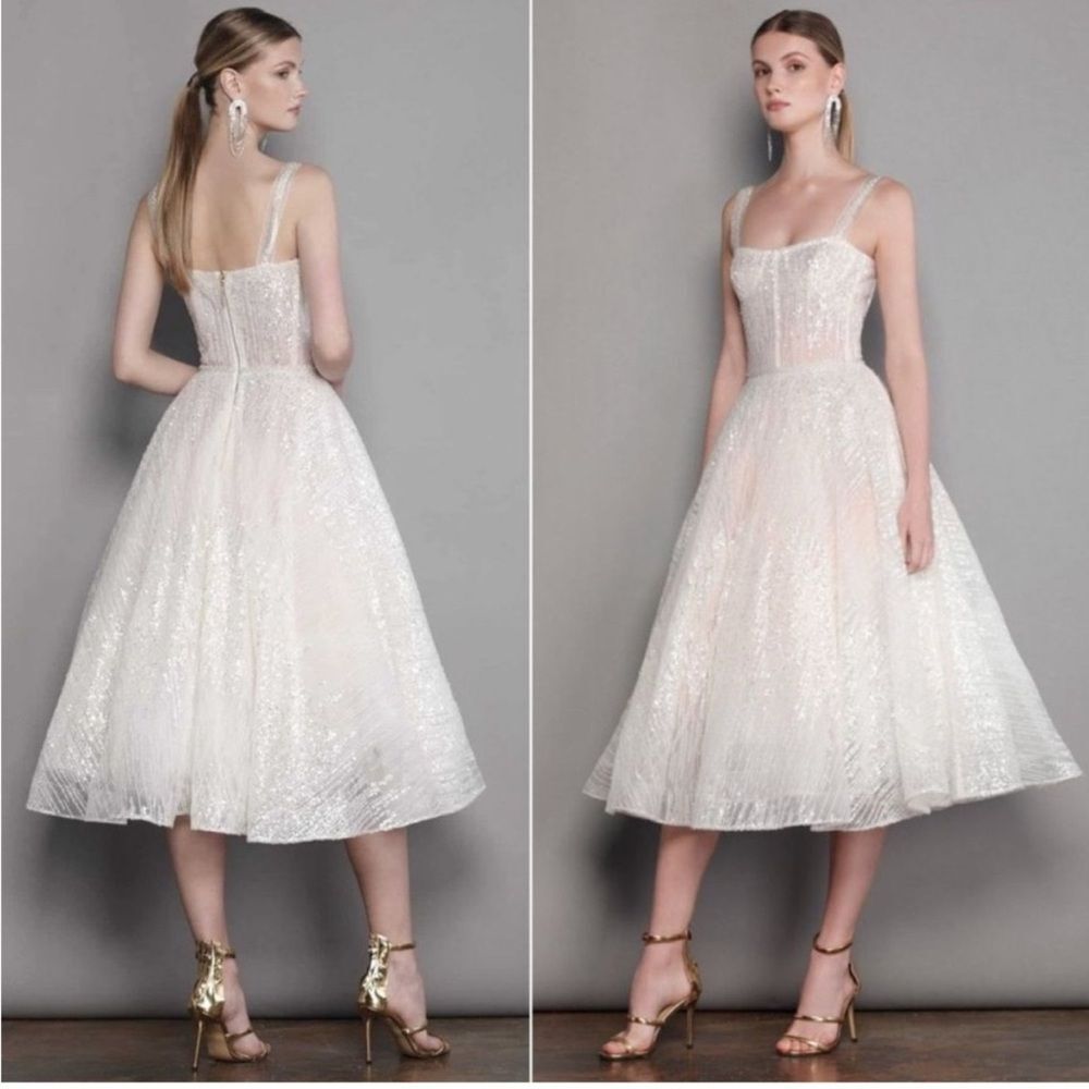 NWOT Bronx and Banco Mademoiselle Mid-length Bridal Wedding sequin dress, M